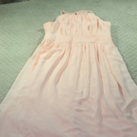 David's Bridal Full Length Peach Halter Chiffon Formal Dress - Picture 3 of 4